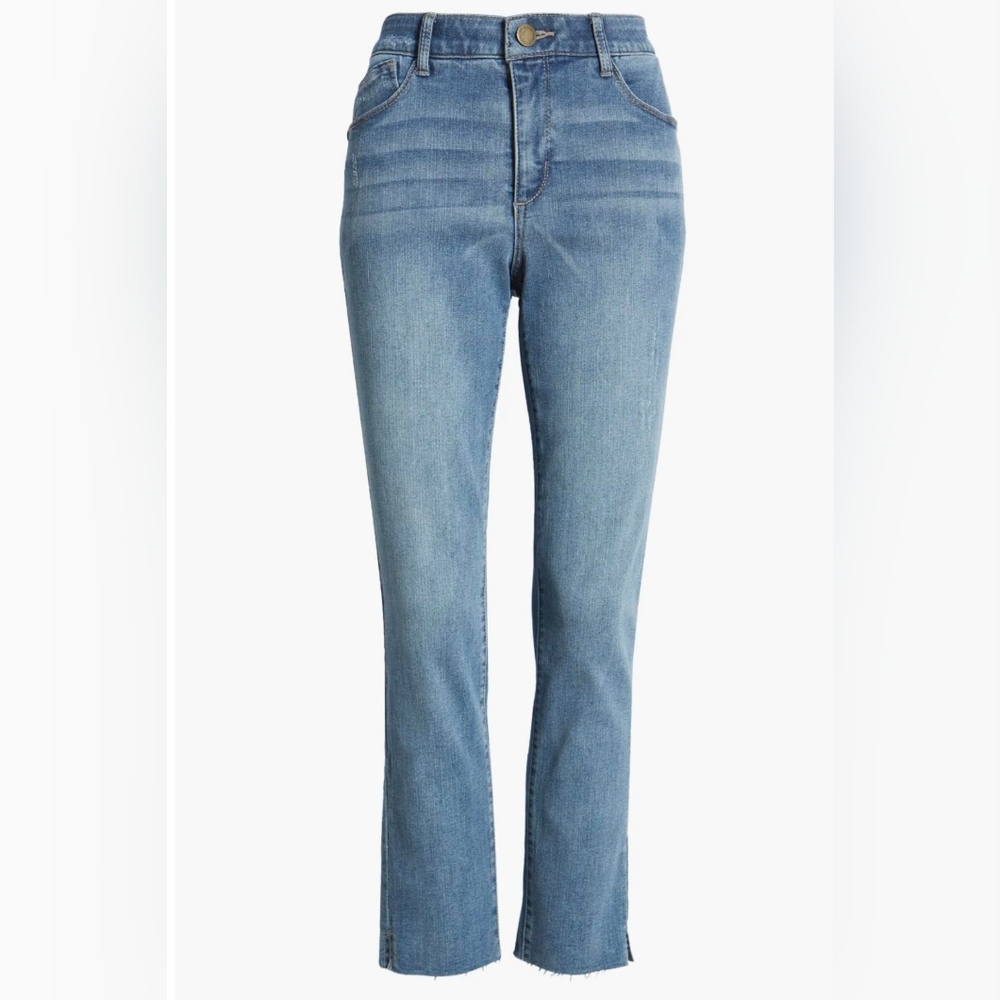 EUC Wit & Wisdom Ab Solution High Waist Raw Hem Slim Straight Leg Jeans Size 14